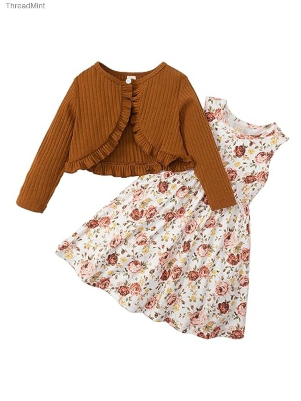 Toddler Girl Fall Dress + Cardigan 2 Piece Set Sleeveless Floral Plaid 2-14Y